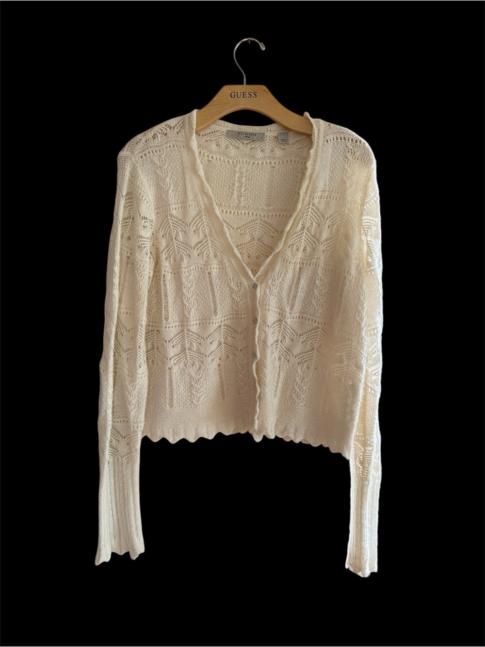All Saints Cream Openwork Lace-Pattern Cardigan